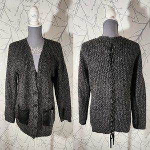 Romeo & Juliet Couture Ribbed Knit Cardigan w/ Faux Leather Details